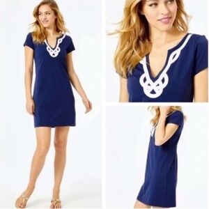 Lilly Pulitzer Navy Notched Neck Pima Cotton Brewster Dress Size Medium